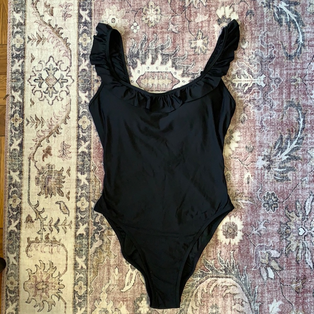 One piece scoop back swimsuit with ruffle